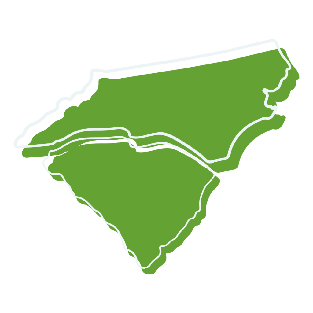 South Carolina and North Carolina in green with separated white border